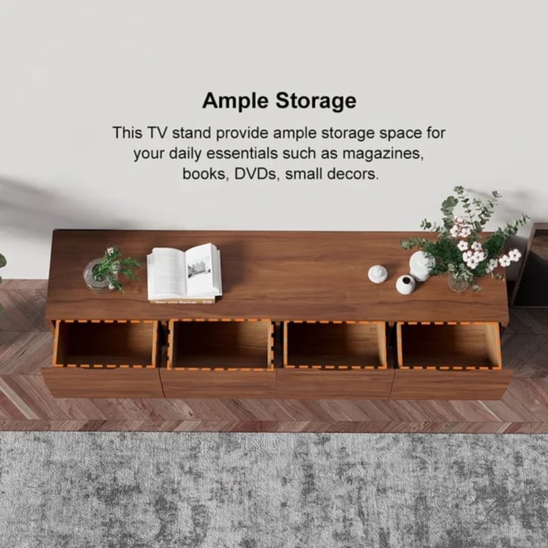 Picture of Auric Classic Natural Wood TV Stand – 4 Drawers & Open Shelves