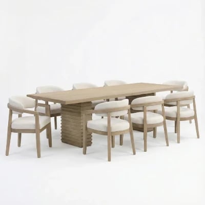Elvara Dining Set – Natural Wood with Upholstered Chairs