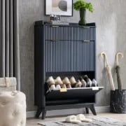 Lévon – Wavy Natural Wood Shoe Cabinet with Faux Marble Top