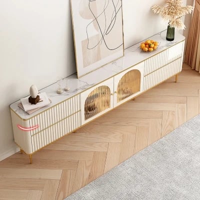 Picture of Monella TV Stand – Natural Wood with Cabinet Door and Storage Drawers