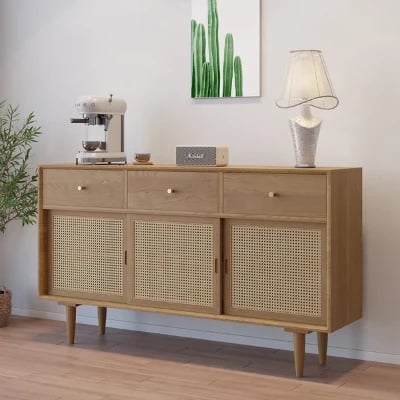Renvo Sideboard – Natural Wood and  Rattan