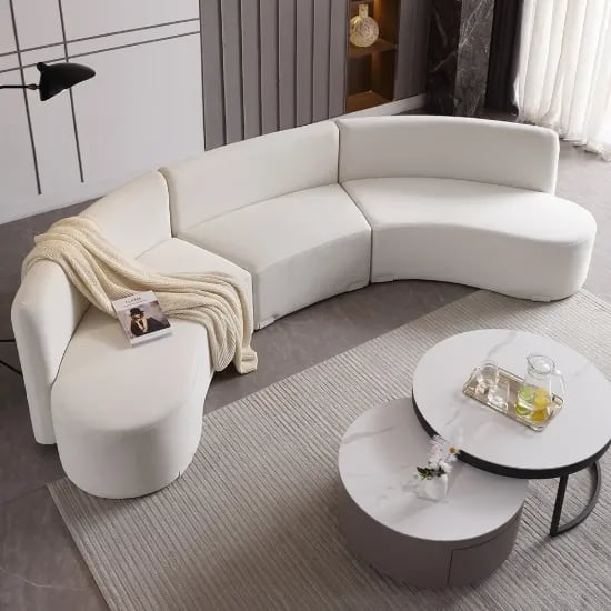 Picture of Luma Curved Natural Wood Floor Sofa – Artistic Elegance in Velvet