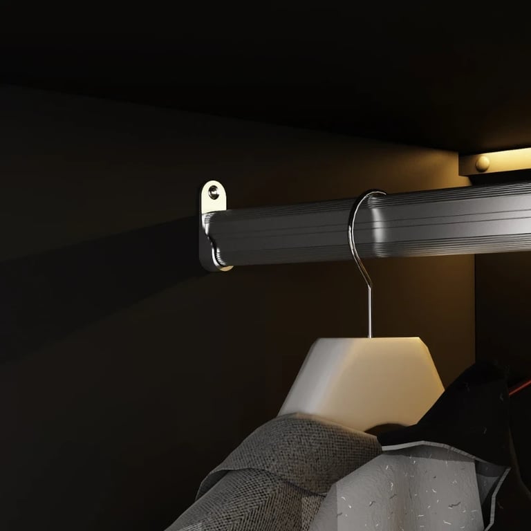 Picture of Paolo Modern wardrobe with glass doors and natural wood lighting