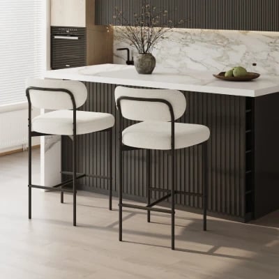 Vellor Upholstered Counter Stool – Black Frame