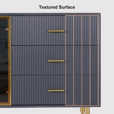 Klamf Sideboard – Natural Wood with Glass Doors and Golden Accents