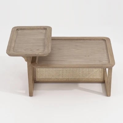 صورة طاولة القهوة كانورا من الراتان وخشب طبيعي – لمسة بوهيمية بسيطة