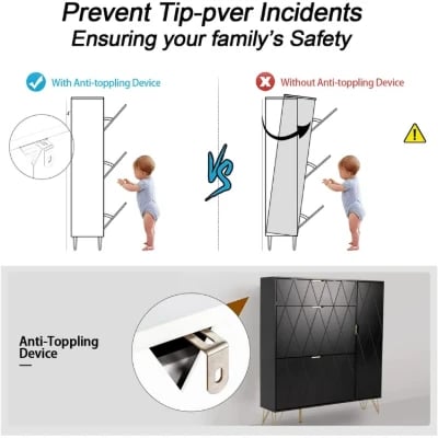 Black Aadhyareddy 16 Pairs Manufactured Wood Shoe Storage Cabinet