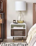 Elvio Modern Bedside Table – Natural Wood with Open Shelf & Drawer