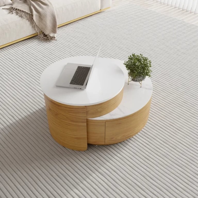 صورة طاولة قهوة دوبا من الخشب الطبيعي مع أدراج للتخزين