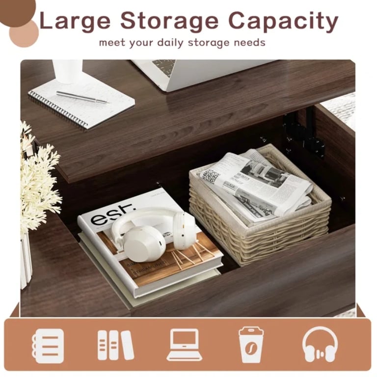 صورة ڤينتو طاولة قهوة مستطيلة بسطح قابل للرفع – خشب طبيعي