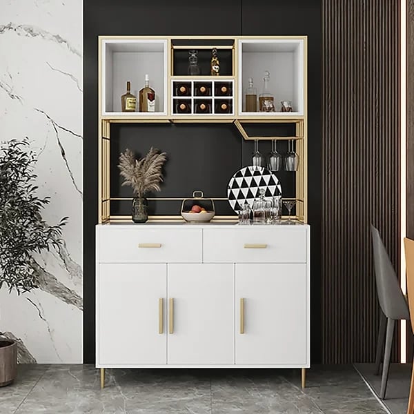 Aurelia Modern Bar Cabinet – Natural Wood Storage with Gold Accents
