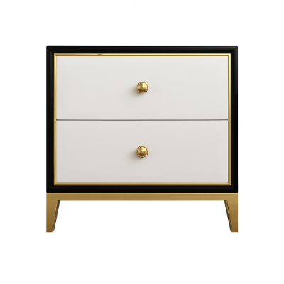 صورة طاولة غرفة نوم حديثة أسود مع أبيض لاروم - 2 درج