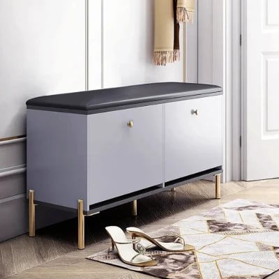 Arvo – Natural Wood Storage Bench with Gold Metal Legs