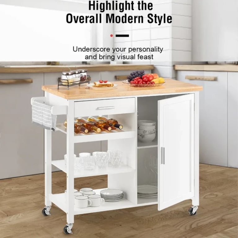Yonn Rolling Kitchen Island with Solid Wood Top