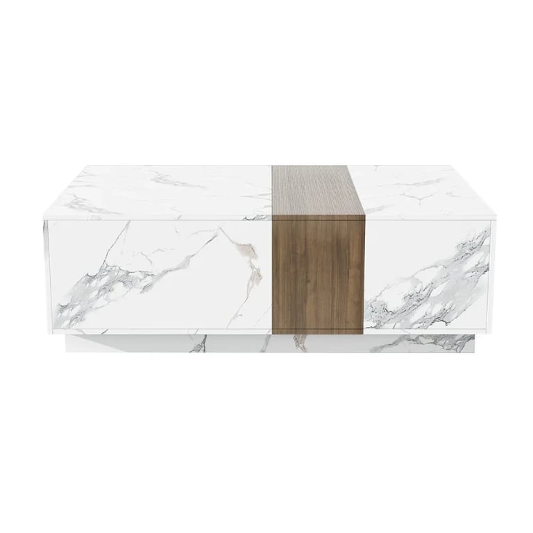 Marquina – Natural Wood TV Unit with Marble-Effect Finish and Matching Coffee Table