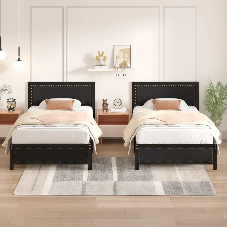 Picture of Monroe Natural Wood & Metal Upholstered Bed