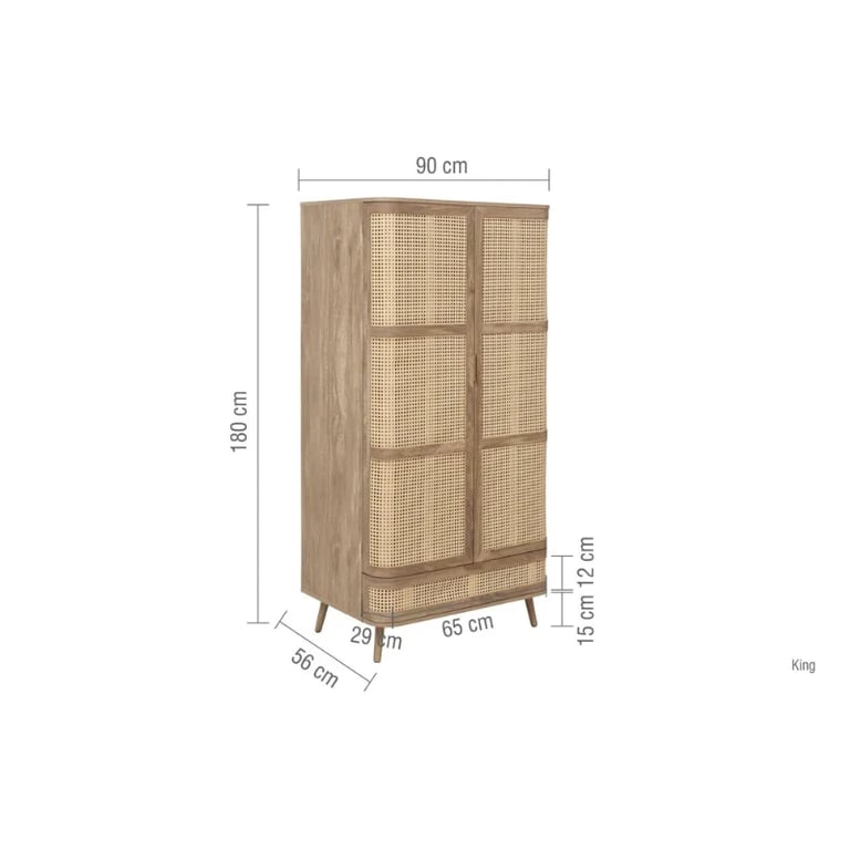 Picture of Arden Natural Wood & Rattan Wardrobe