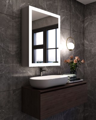 Picture of Peria – Multifunctional LED Bathroom Mirror with Natural Wood Storage
