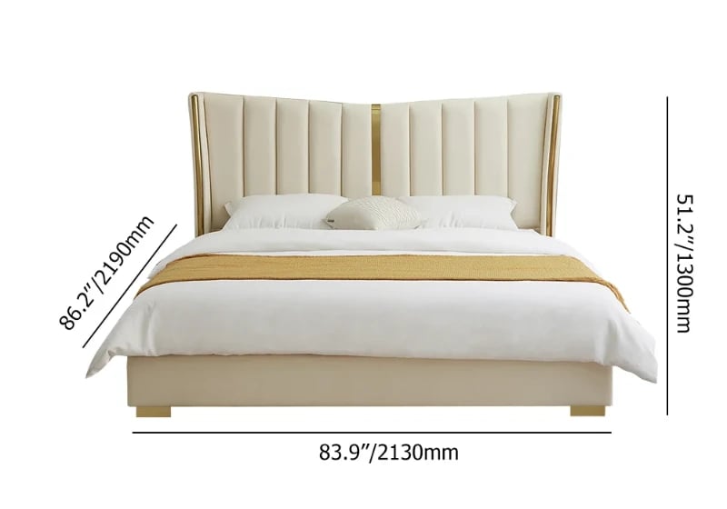 صورة سرير لوكس هافن المبطن – أناقة العاج والذهبي