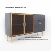 Picture of Glazino Bar Natural Wood Sideboard – Glass Doors & Gold Accents