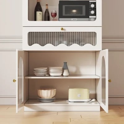 صورة بوفيه صغير ابيض خشب طبيعي -أزها