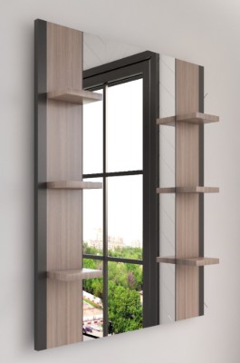 Picture of Giulia – Natural Wood Mirror with Multi-Use Storage Shelves