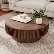 Elyra Round Coffee Table with Hidden Storage – Natural Wood
