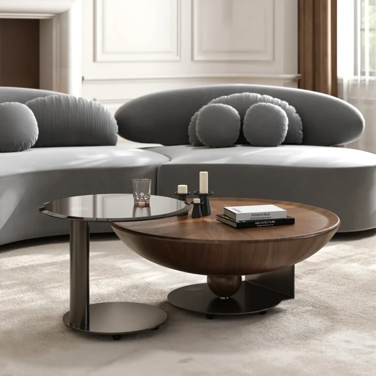 صورة طقم طاولات أوربيتا – تصميم وعاء من الخشب الطبيعي مع طاولة جانبية زجاجية