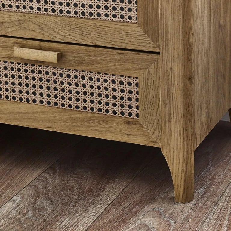 Elira – Natural Wood & Rattan 6-Drawer Chest