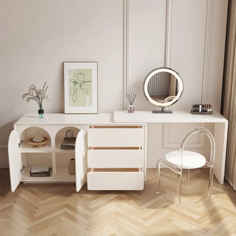 Arcadia Extendable Vanity Set – Natural Wood with Modern Storage Design