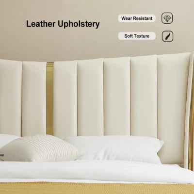 صورة سرير لوكس هافن المبطن – أناقة العاج والذهبي