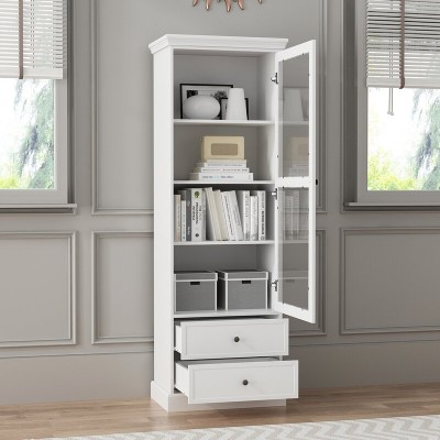 Liyan Glass Storage Cabinet – Natural Wood