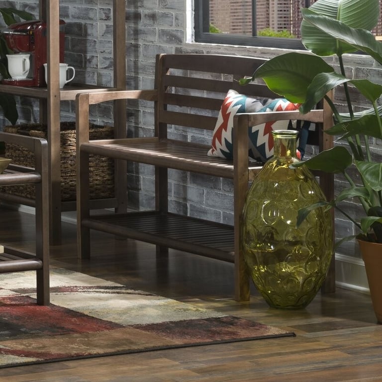 Kitia Solid Wood Shelves Storage Bench