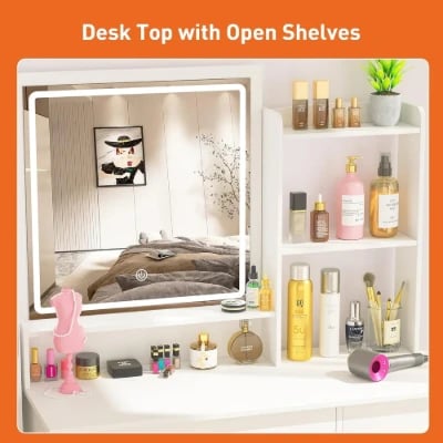 صورة طاولة مكياج مع مرآة مضاءة خشب طبيعى-صن كراون