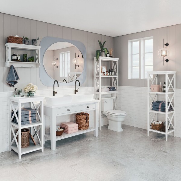 Scarlett Free-Standing Bathroom With Shelves - natural wood