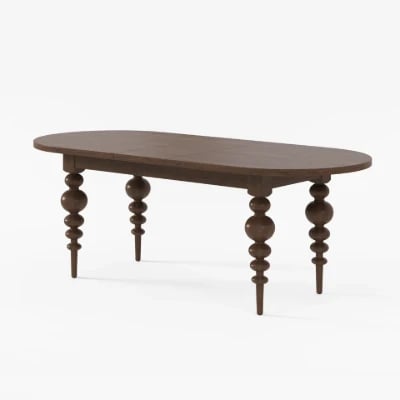 Picture of Elegant Black Oval Dining Table with Sculpted Legs