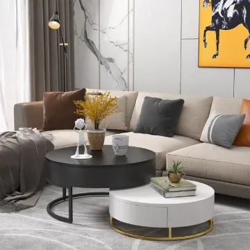 صورة ڤاليرو – طاولة قهوة من الخشب الطبيعي بتصميم فني وأدراج تخزين منزلقة