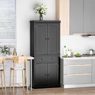 Kity Kitchen Pantry Cabinet – Natural Wood with Dark Modern Finish