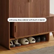 Lunaro – Modular Shoe Cabinet with Sliding Bench | Natural Wood