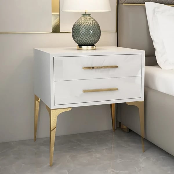 Hype Nightstand – Glossy Modern Design with Two Drawers and Gold Legs