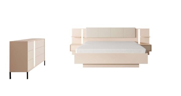 Picture of Elara Natural Wood Bedroom Set – Upholstered Headboard & Side Shelves