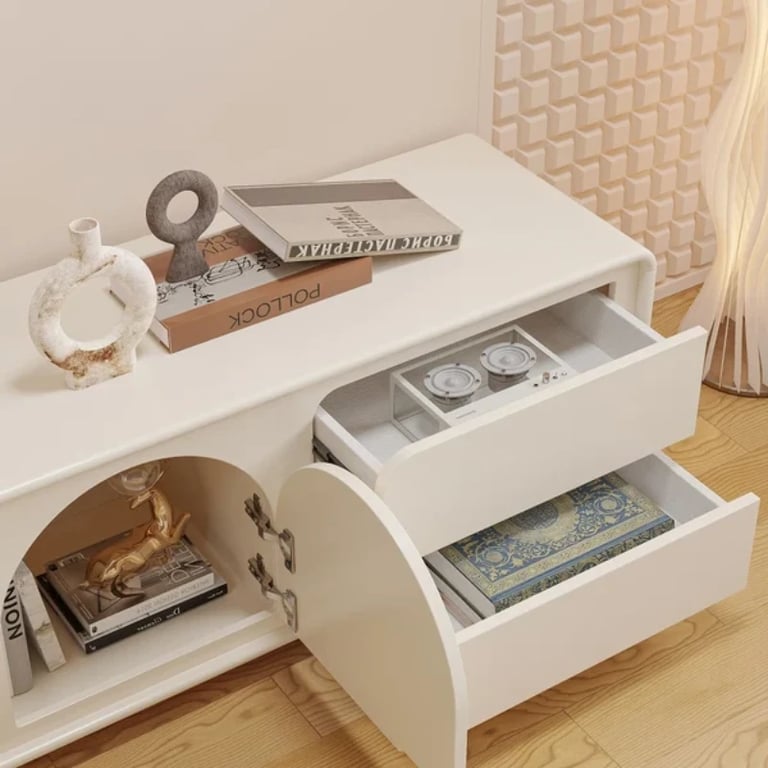 Picture of Arime Natural Wood TV Unit – Arched Storage & Drawers