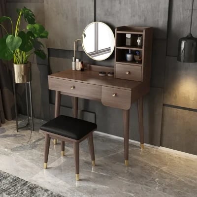Diffia dresser with chair and mirror - Natural Wood