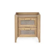 Alara – Natural Wood & Rattan 2-Drawer Bedside Table