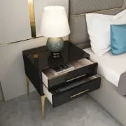 Hype Nightstand – Glossy Modern Design with Two Drawers and Gold Legs