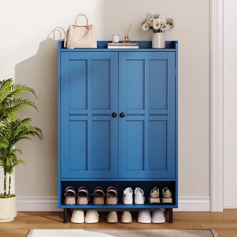 Mavine – Blue Natural Wood Shoe Cabinet