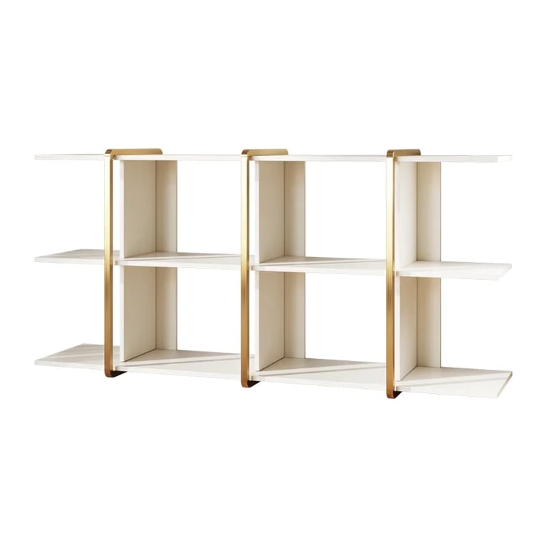 Vionna Low Display Shelf – White Wood with Gold Accents