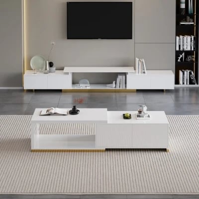 Ardena Living Ensemble – Natural Wood TV Unit & Table Set