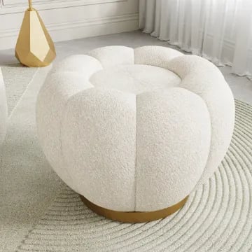 Noria Upholstered Ottoman – Natural Fabric with Wooden Base