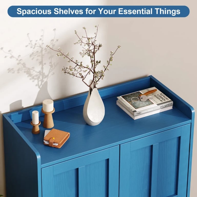 Mavine – Blue Natural Wood Shoe Cabinet
